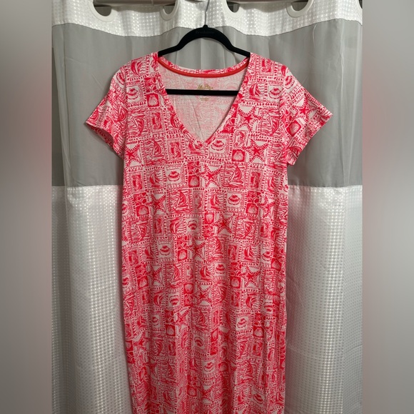 Lilly Pulitzer Coral-Pink Patterned V-Neck Maxi Dress - Picture 2 of 6